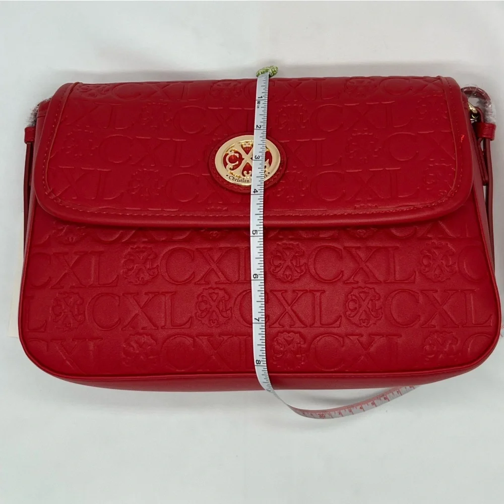 NWT CXL by Christian Lacroix‎ Clara Embossed Logo Shoulder Bag Red